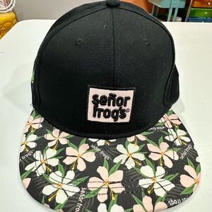 Señor Frogs Black Floral Snap Back Hat